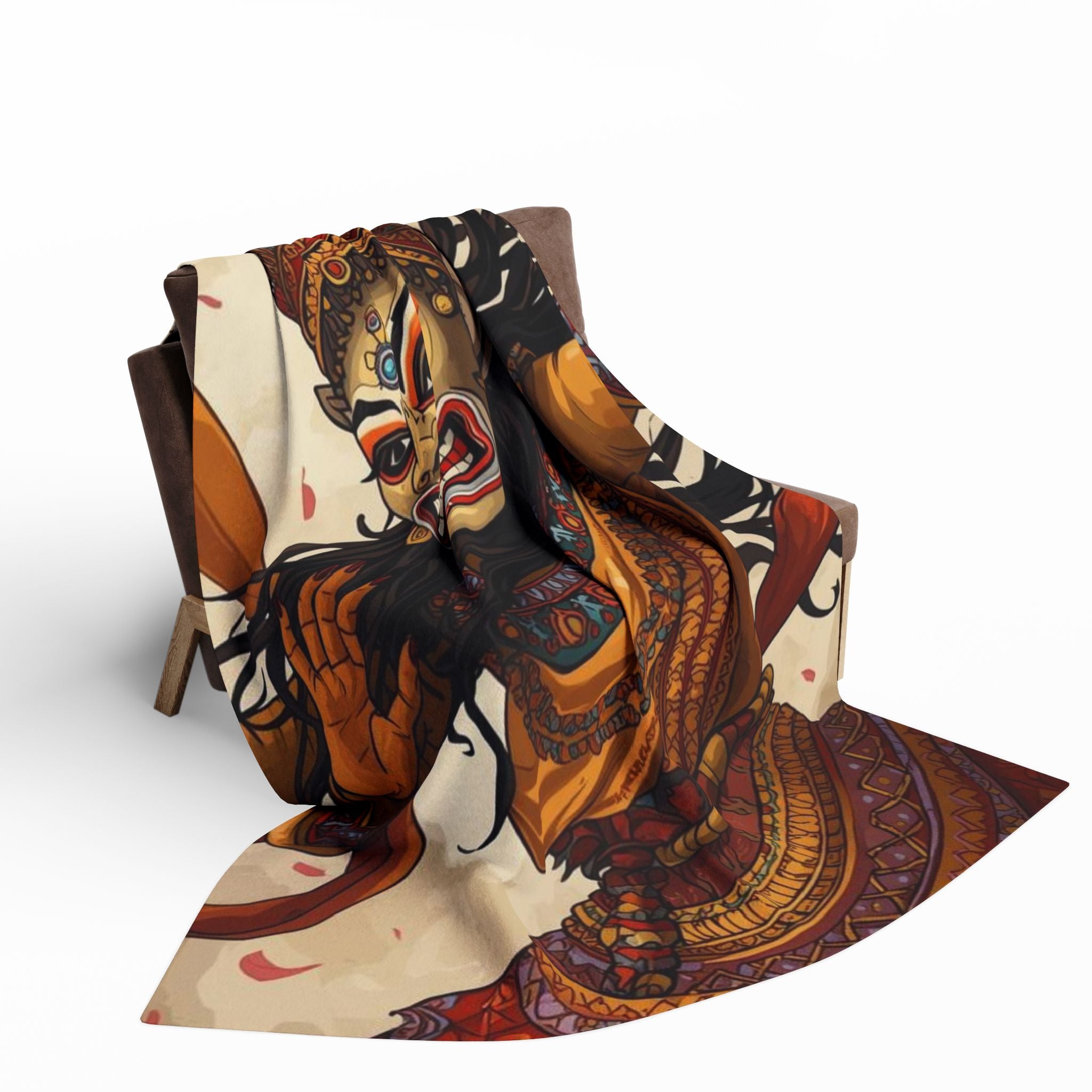 Balinese Barong Art Fleece Blanket — Mythical Masked Dance Throw
