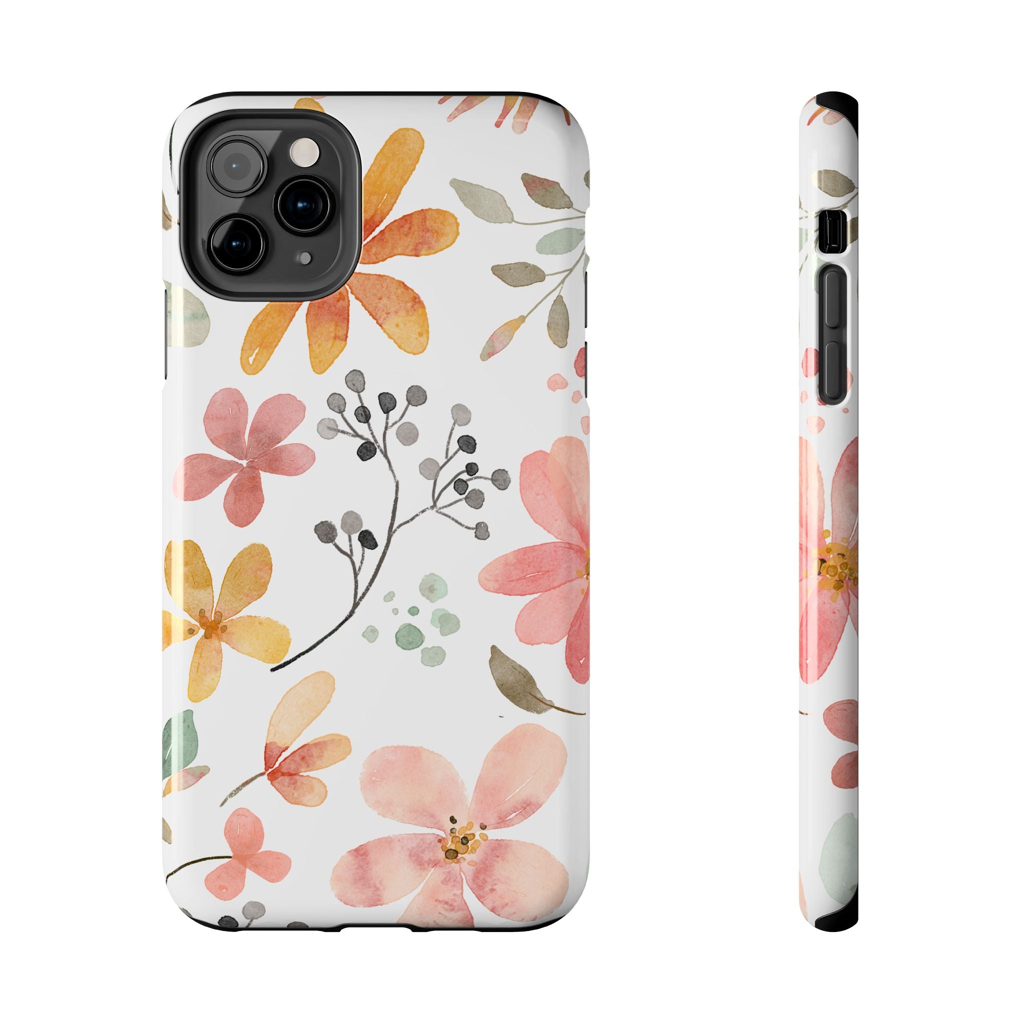 Floral Watercolor Tough Phone Case — Pink & Peach Botanical Protection