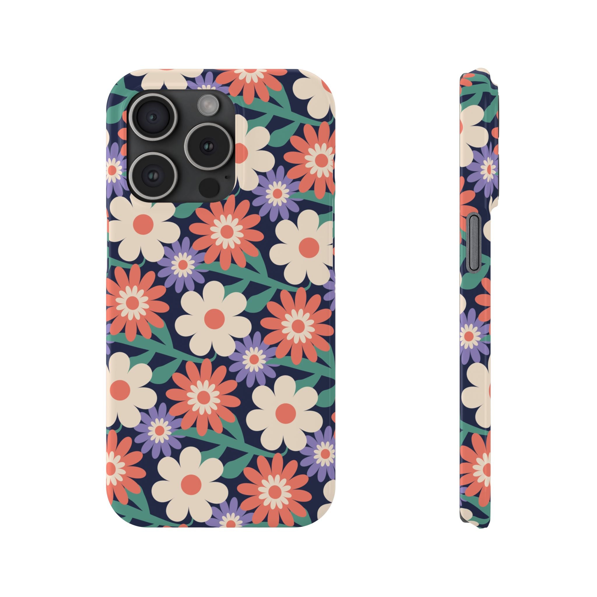 Floral Retro Slim Phone Case – Navy Ditsy Flowers