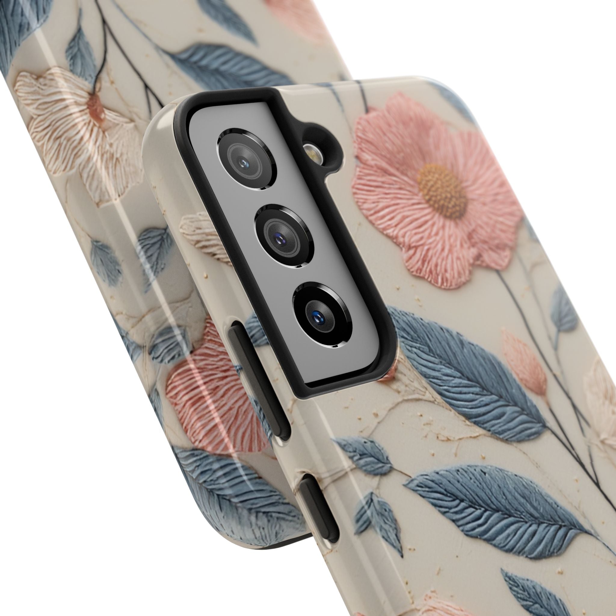Floral Embroidered Tough Phone Case — Pink Blossom Protective Phone Cover