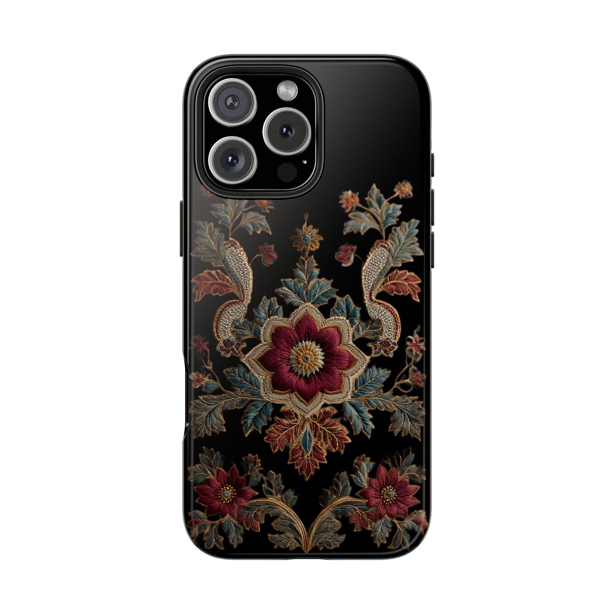 Floral Embroidered Tough Phone Case — Vintage Boho Protective Cover