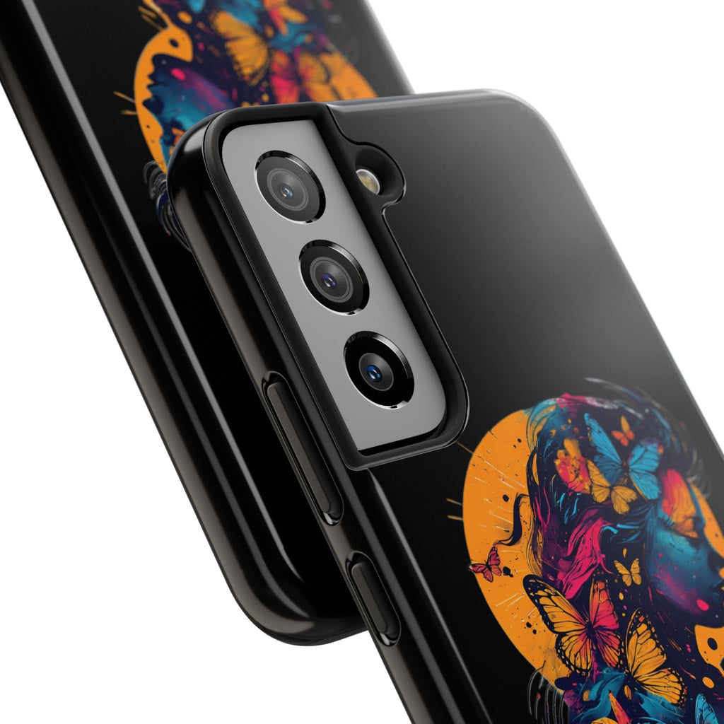 Butterfly Silhouette Tough Phone Case — Colorful Woman Art Protective Cover
