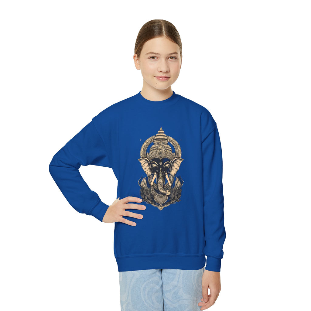 Ganesha Elephant Graphic Crewneck Sweatshirt — Youth Spiritual/Boho Kids Pullover