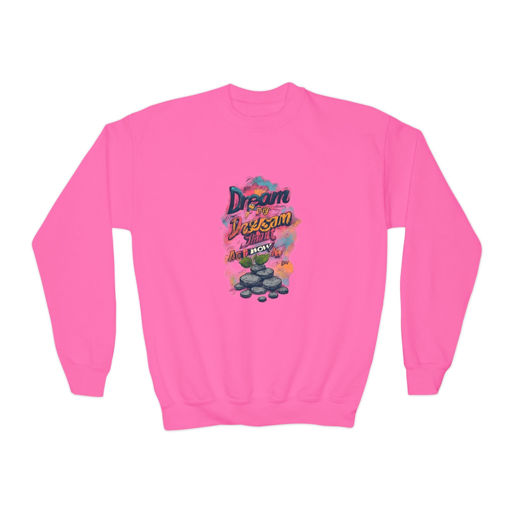Youth Crewneck Sweatshirt — 'Dream Big, Stay Awesome' Colorful Graphic