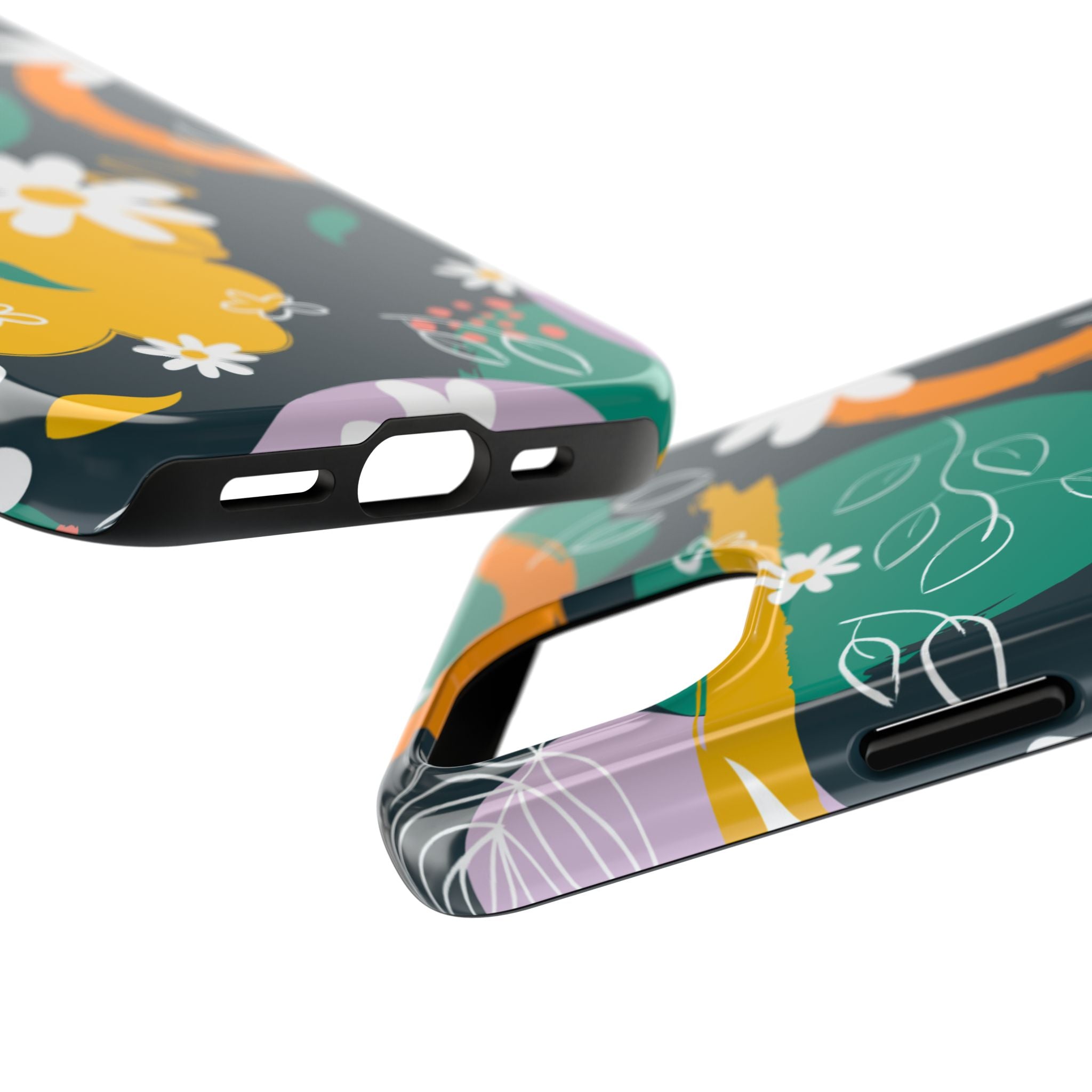 Floral Abstract Tough Phone Case — Colorful Daisies & Brushstroke Design