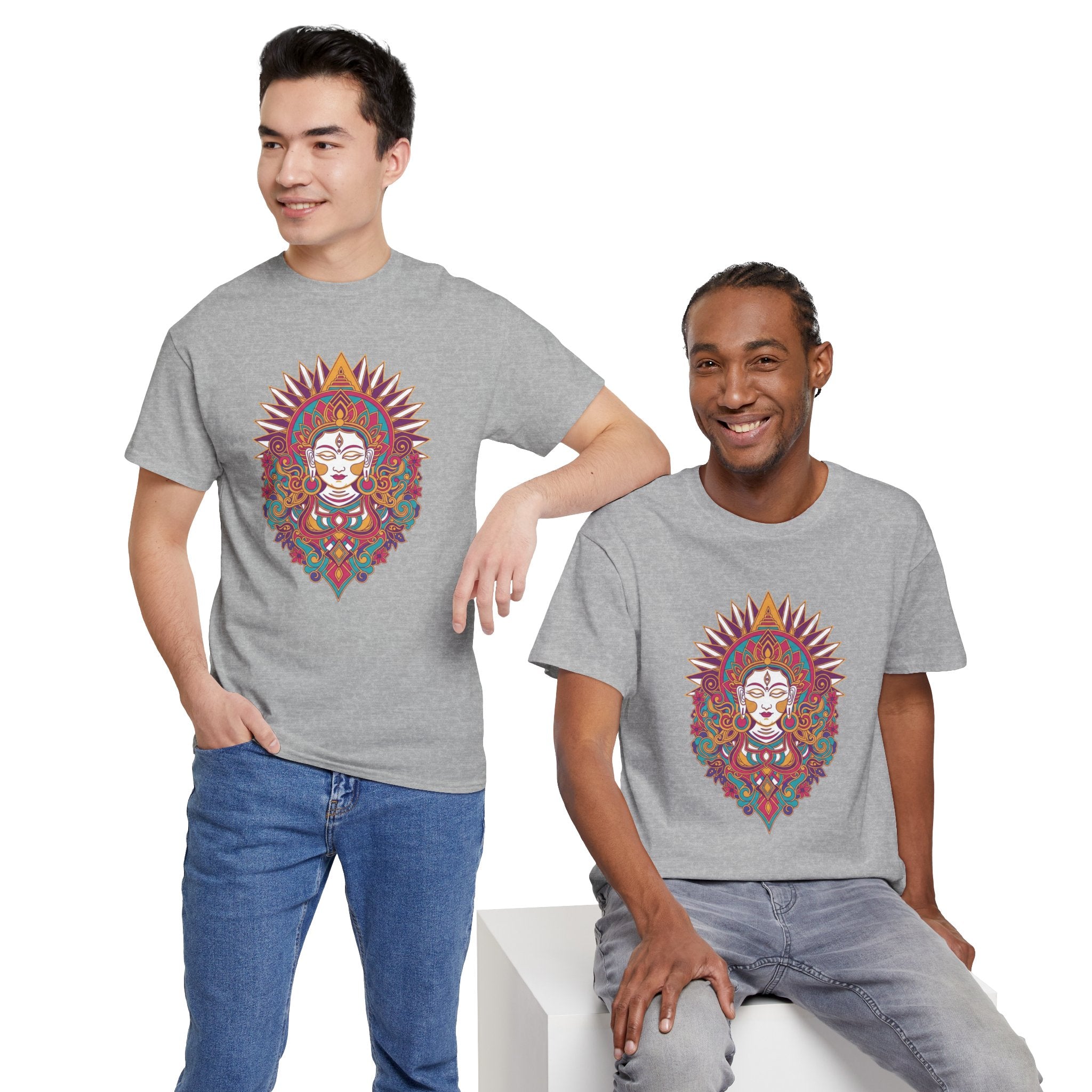 Spiritual Goddess Sun Mandala Tee — Colorful Boho Yoga T‑Shirt