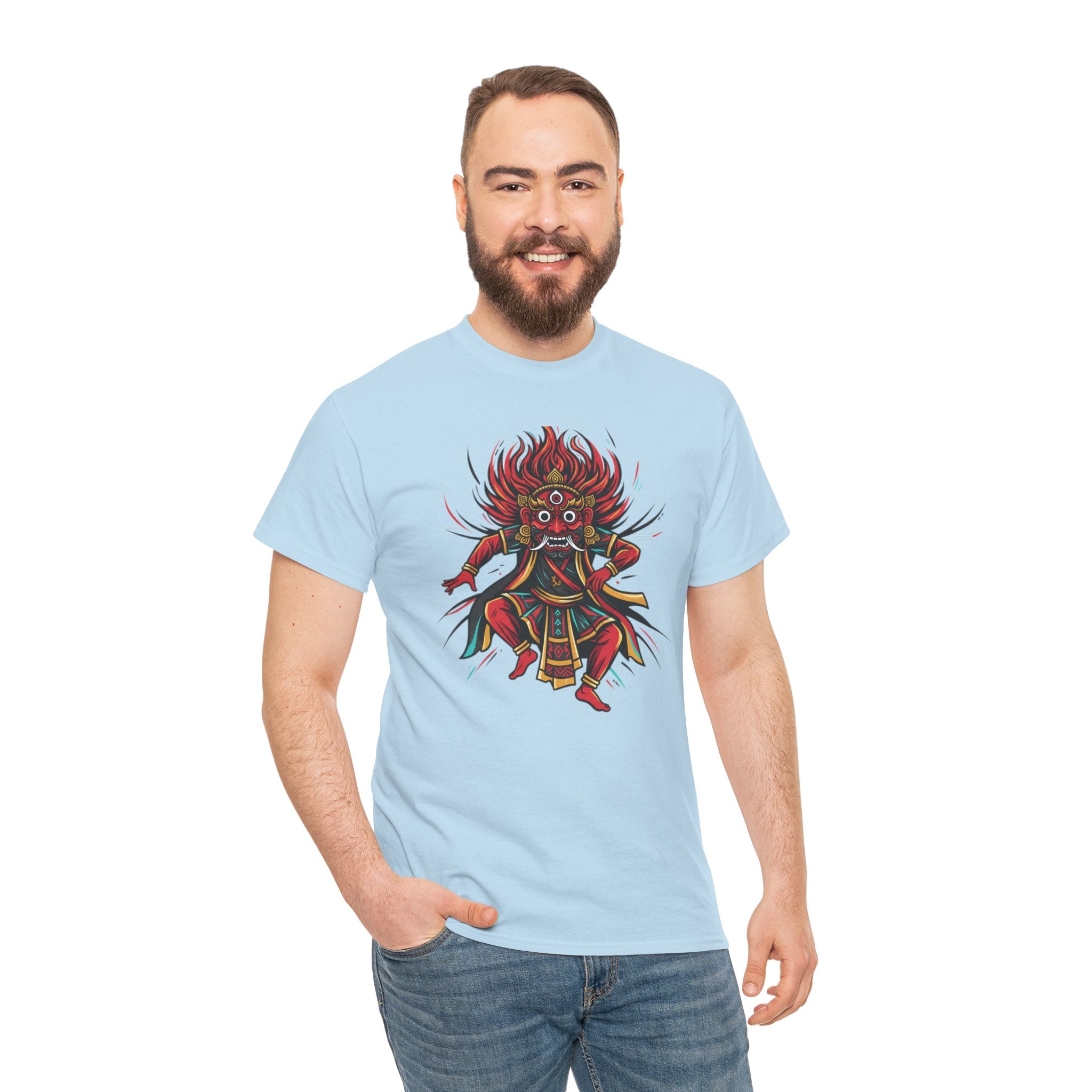 T-Shirt — Fierce Red Oni Demon Graphic Tee (Mythic Japanese Mask Design)