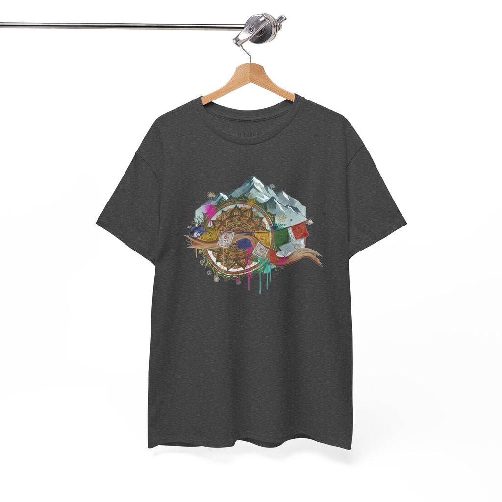 Adventure Compass Graphic Tee — Mountain, Globe & Flag Illustration
