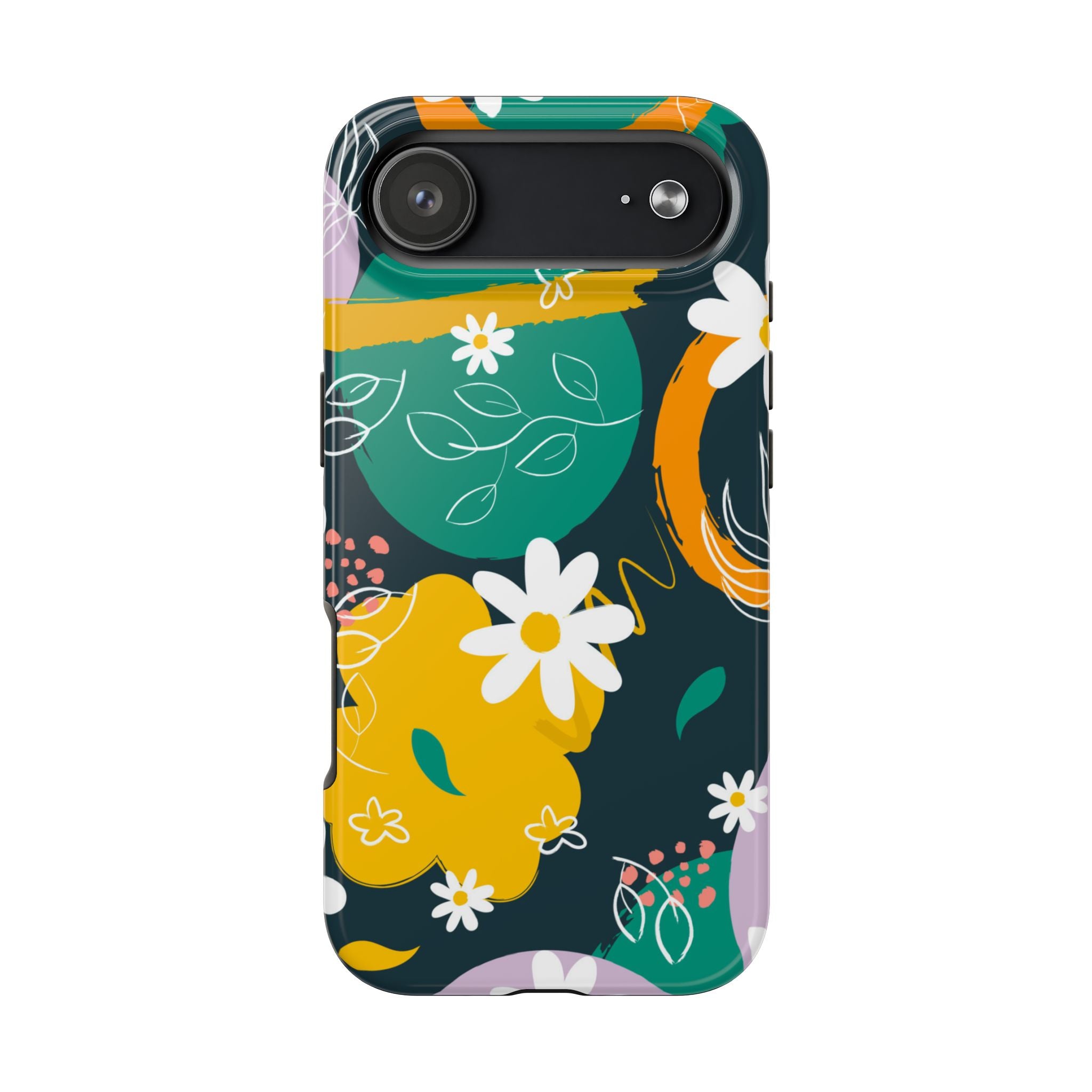 Floral Abstract Tough Phone Case — Colorful Daisies & Brushstroke Design