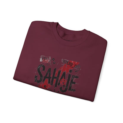 Crewneck Sweatshirt — 'Sahaje' Distressed Script Graphic