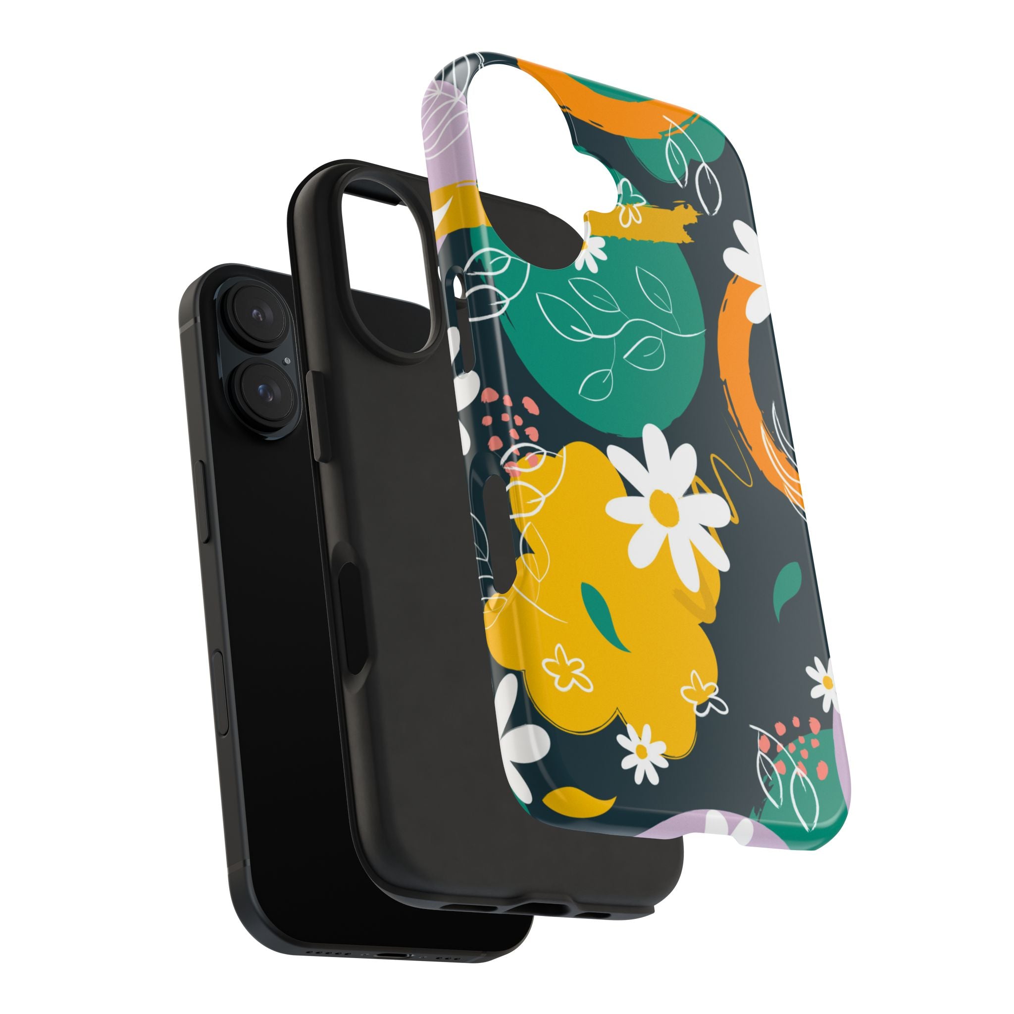 Floral Abstract Tough Phone Case — Colorful Daisies & Brushstroke Design
