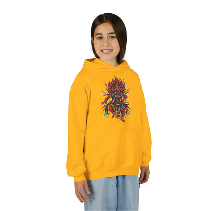 Youth Hoodie — Colorful Mythical Demon Mask Graphic