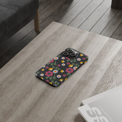 Floral Slim Phone Case, Black Flower Phone Cover, Stylish Phone Accessory, Gift for Her, Trendy Floral Case