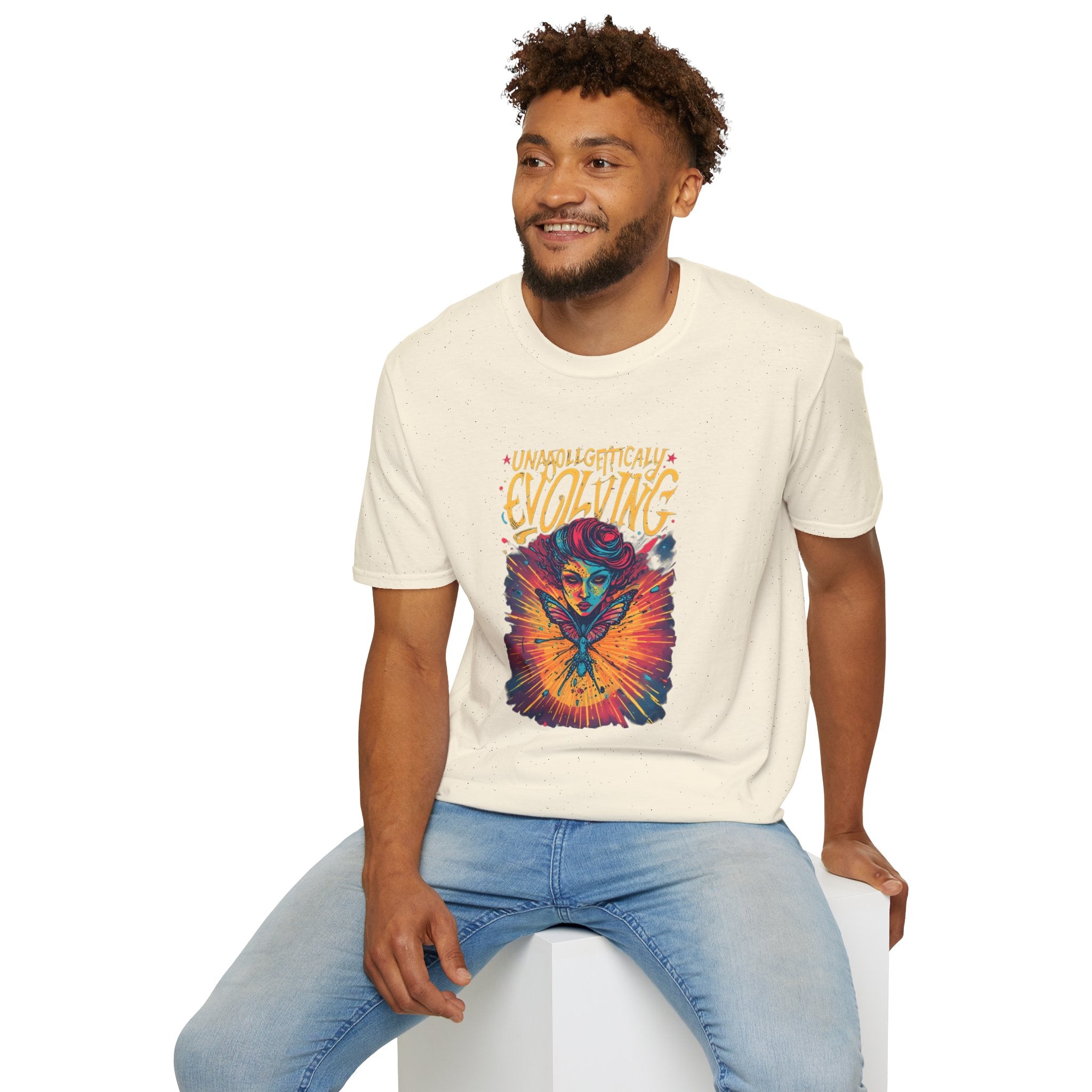 Unapologetically Evolving T-Shirt — Vibrant Butterfly Woman Graphic Tee