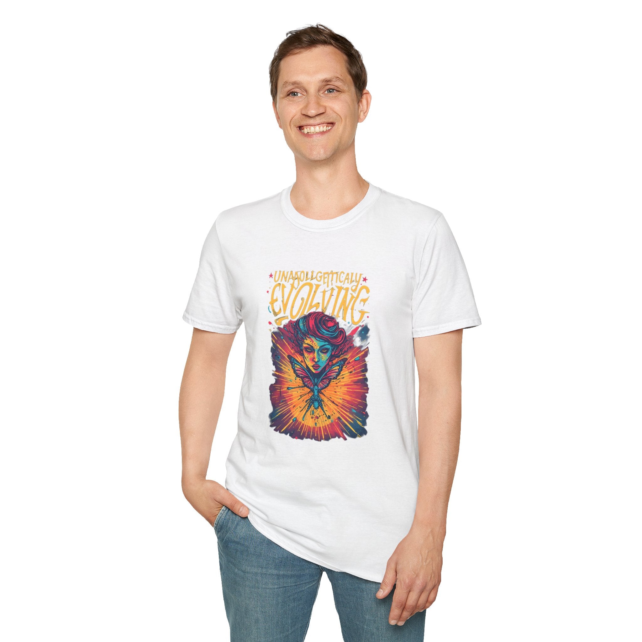 Unapologetically Evolving T-Shirt — Vibrant Butterfly Woman Graphic Tee