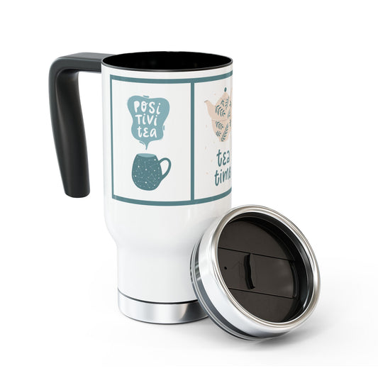 Charming Tea Time Travel Mug, Positive Tea Insulated Cup for Tea Lovers, Perfect for Gifts, Camping, Office Use, Daily Hydration