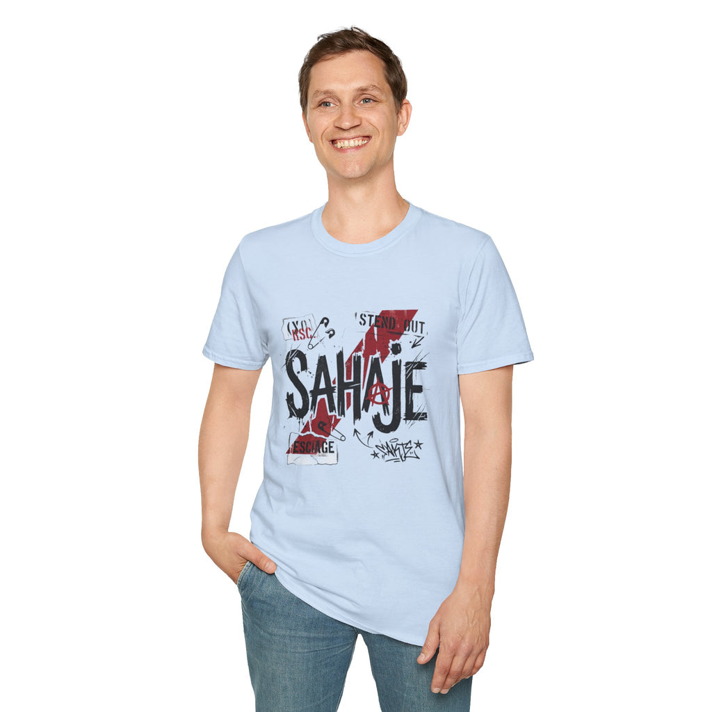 Sahajé Graphic T-Shirt — Bold Streetwear Tee with Red Slash Design