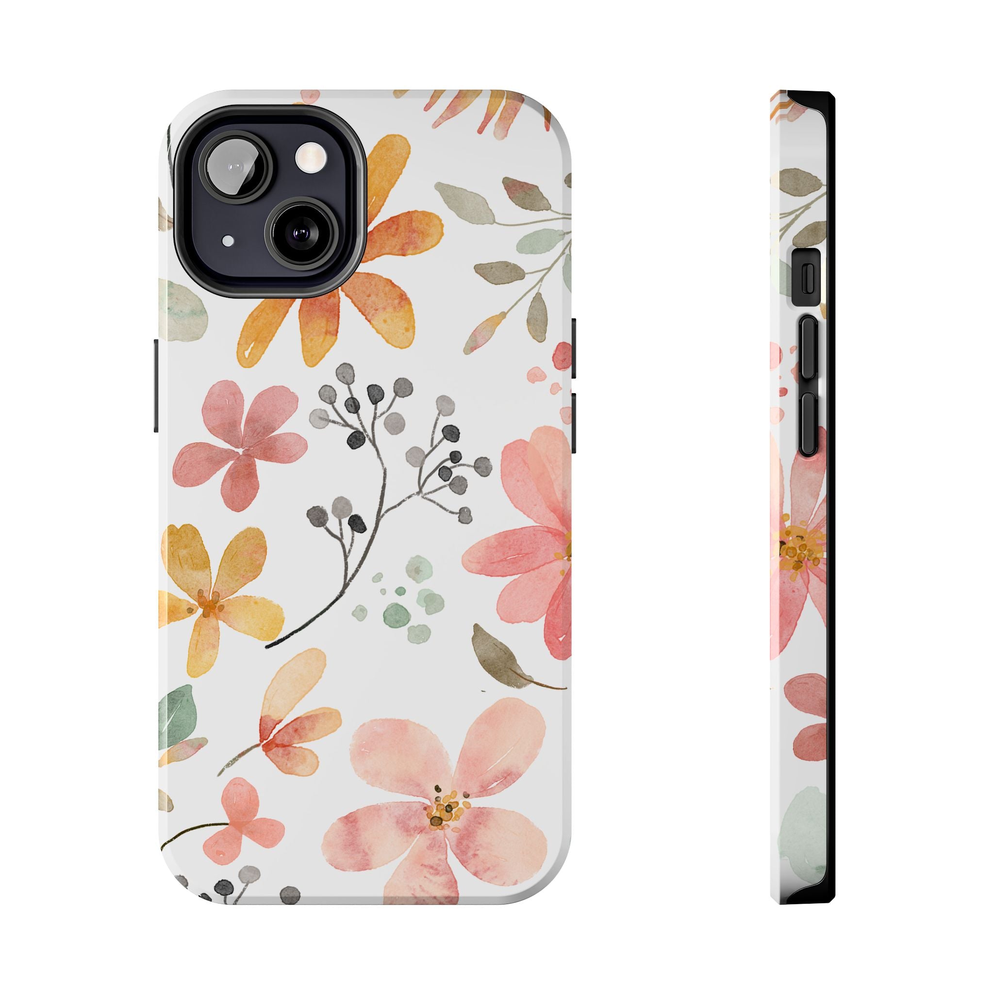 Floral Watercolor Tough Phone Case — Pink & Peach Botanical Protection