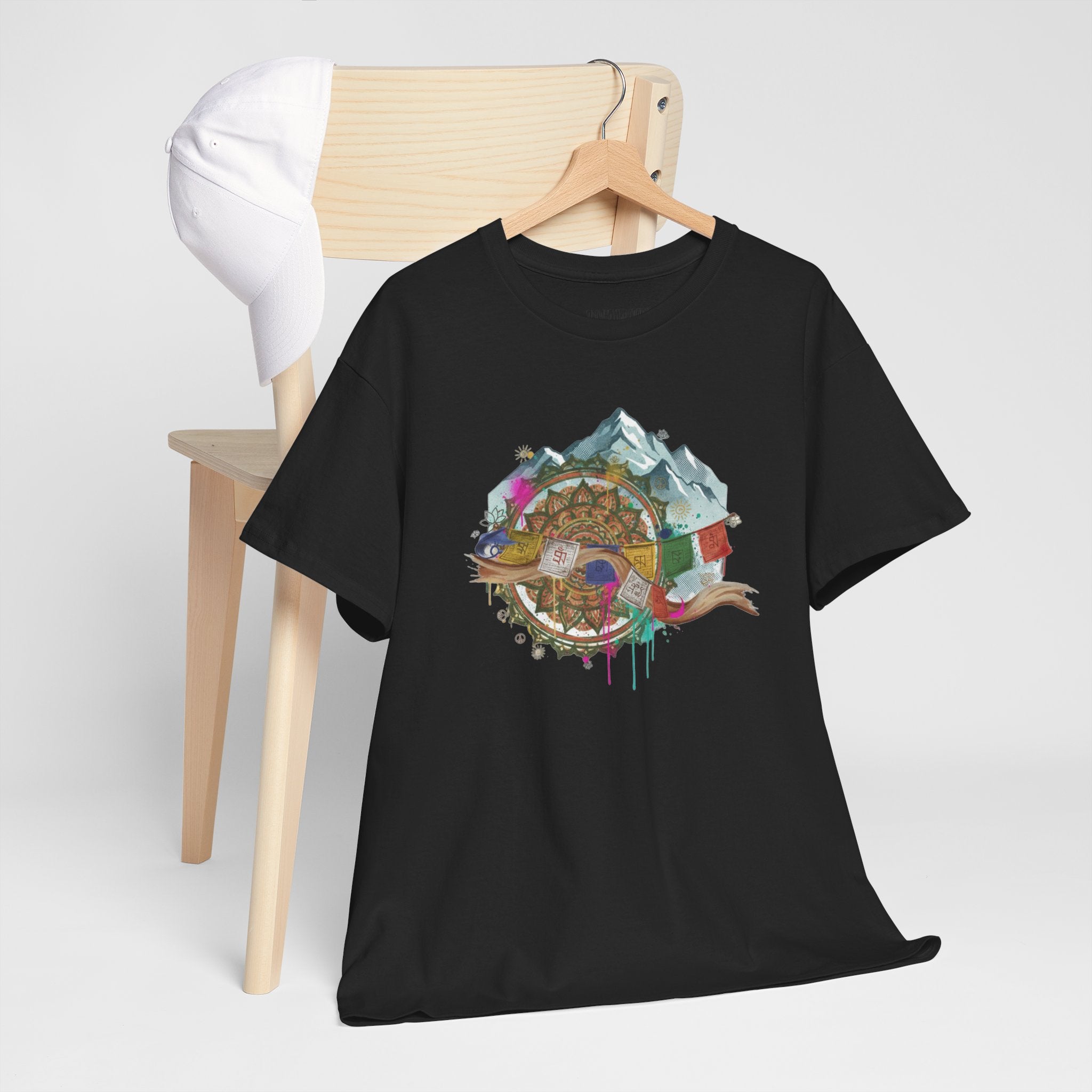 Adventure Compass Graphic Tee — Mountain, Globe & Flag Illustration