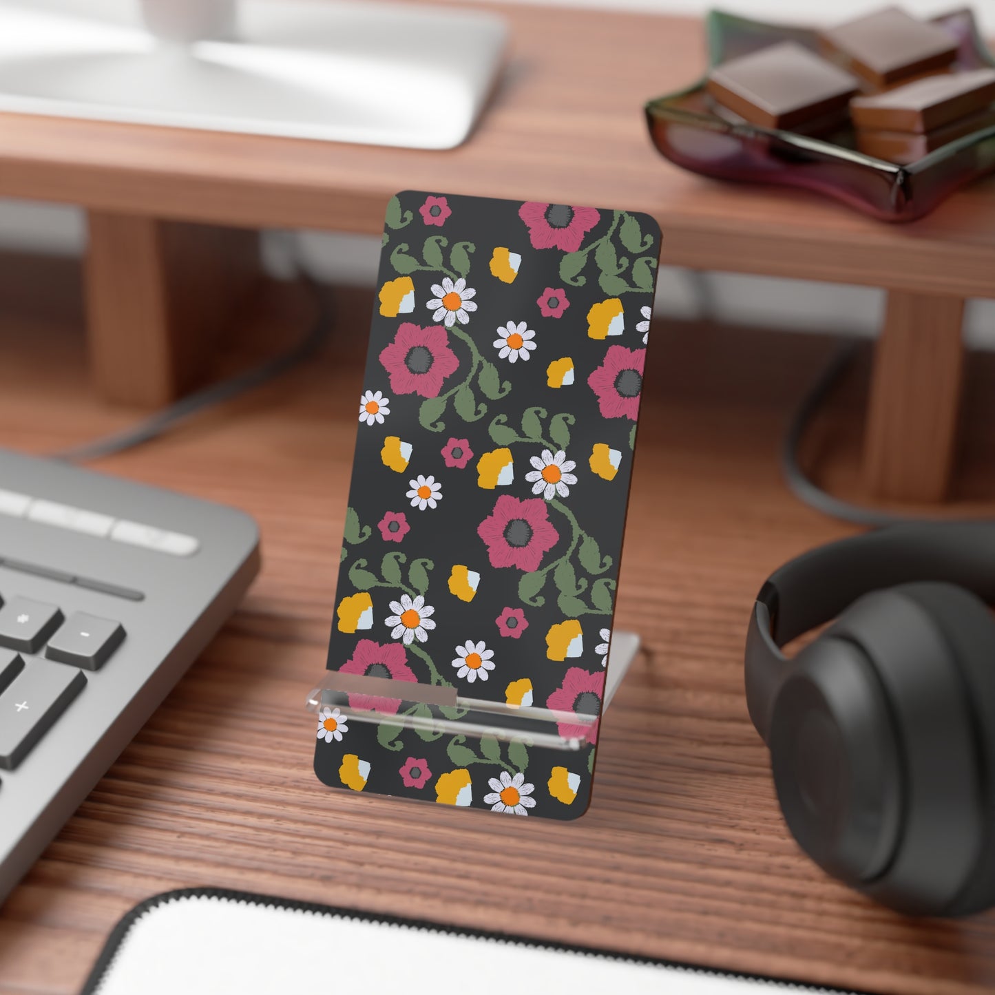 Floral Mobile Display Stand, Phone Holder for Desk, Cute Tech Accessory, Home Office Decor, Gift for Her, Phone Stand