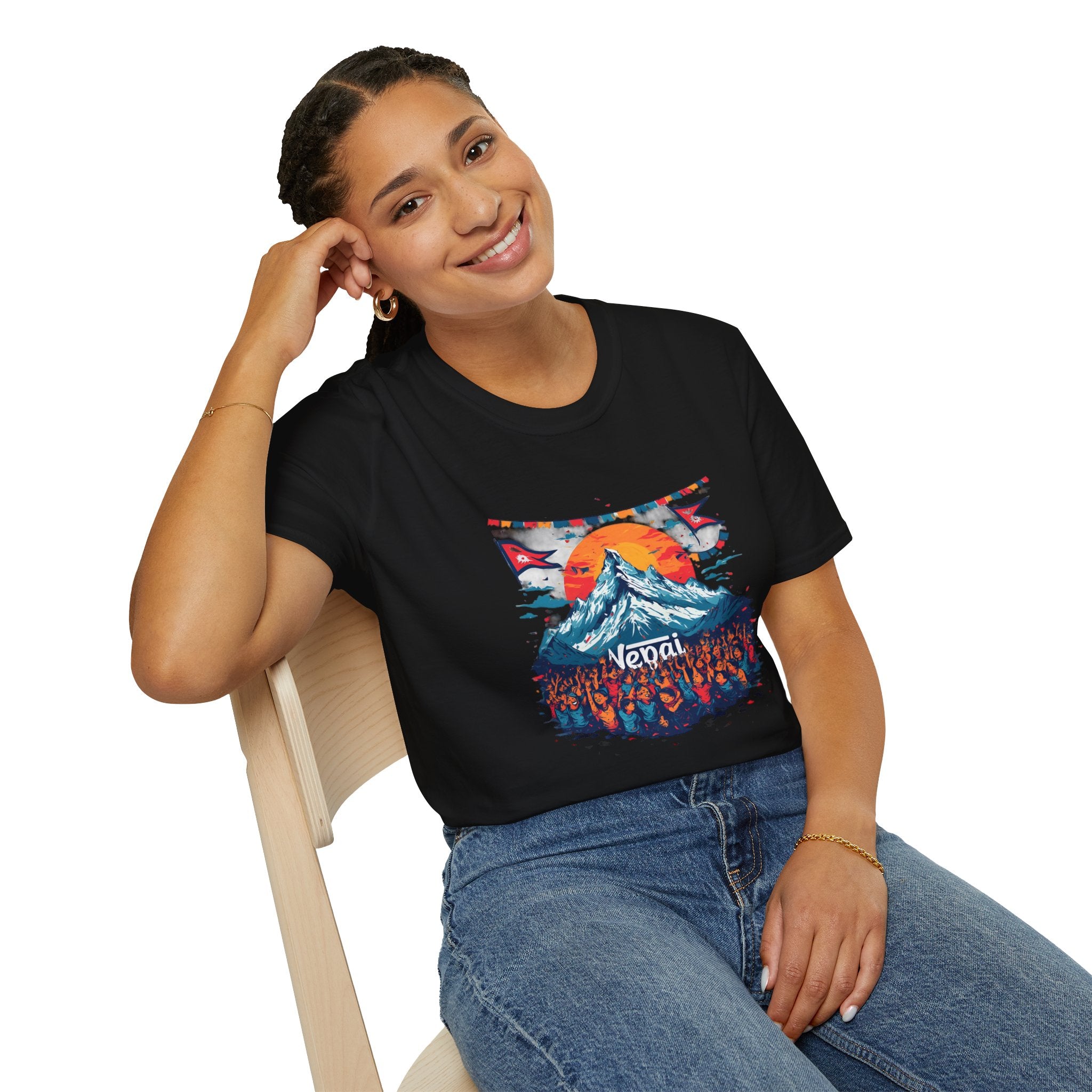 Nepal Mountain Sunrise T-Shirt — Retro Trekking Graphic Tee