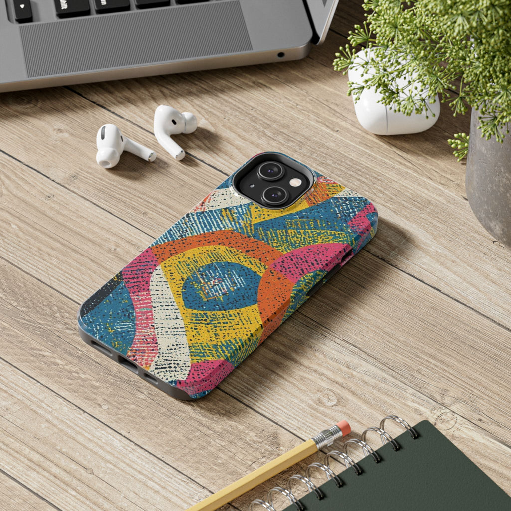 Bold Retro Abstract Tough Phone Case — Colorful Geometric Protective Cover