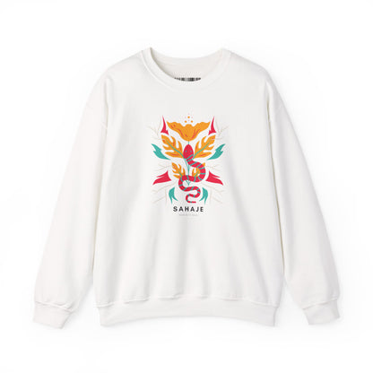Sahajé Floral Snake Crewneck Sweatshirt — Colorful Botanical Serpent Graphic