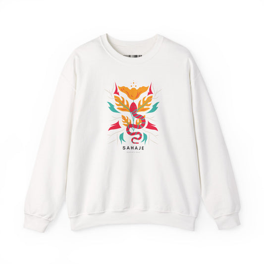 Sahajé Floral Snake Crewneck Sweatshirt — Colorful Botanical Serpent Graphic