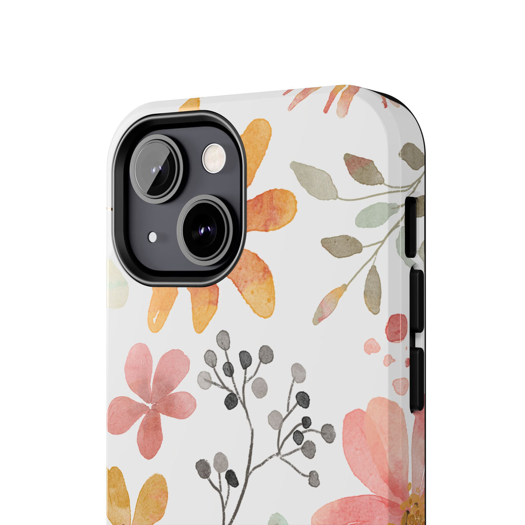 Floral Watercolor Tough Phone Case — Pink & Peach Botanical Protection