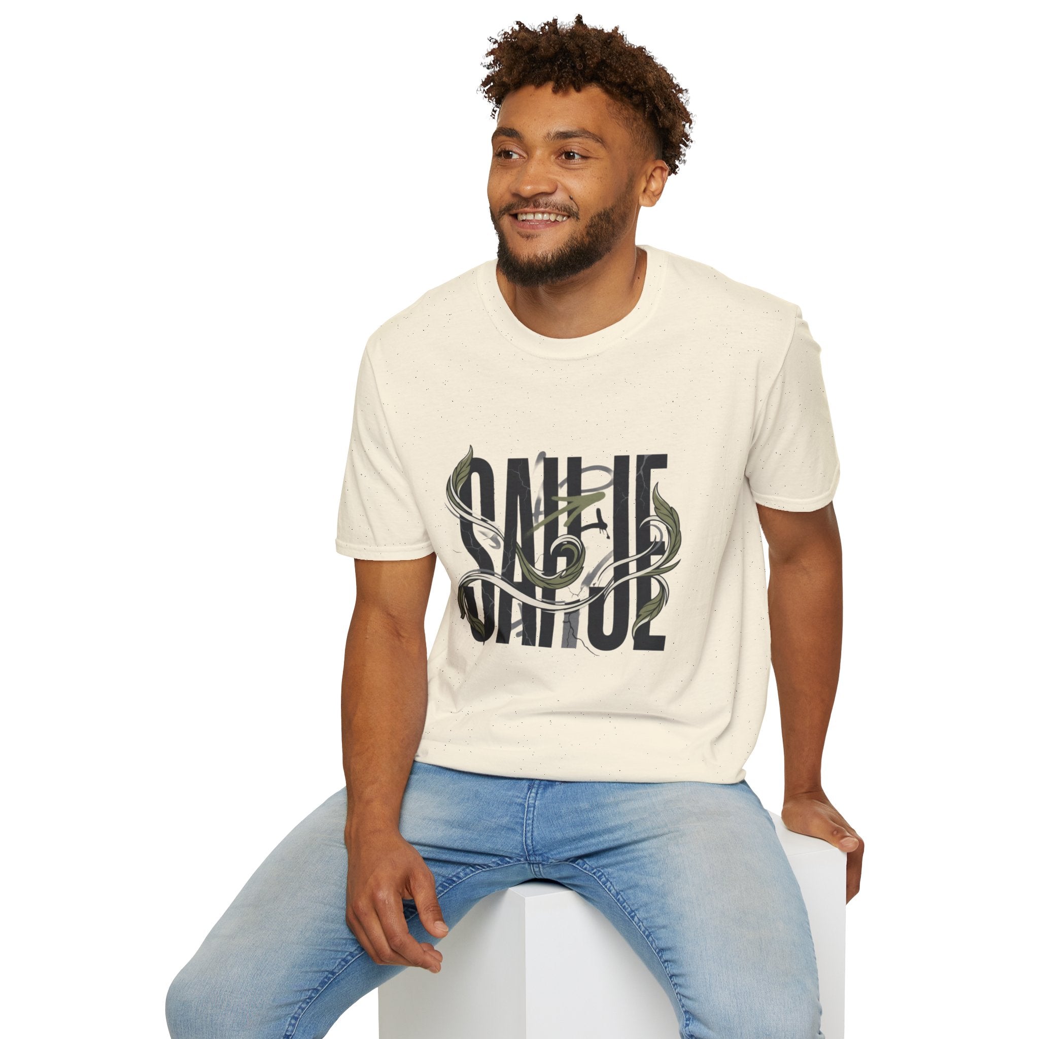 Saurus Graphic T-Shirt — Retro Block Lettering with Snake Illustration