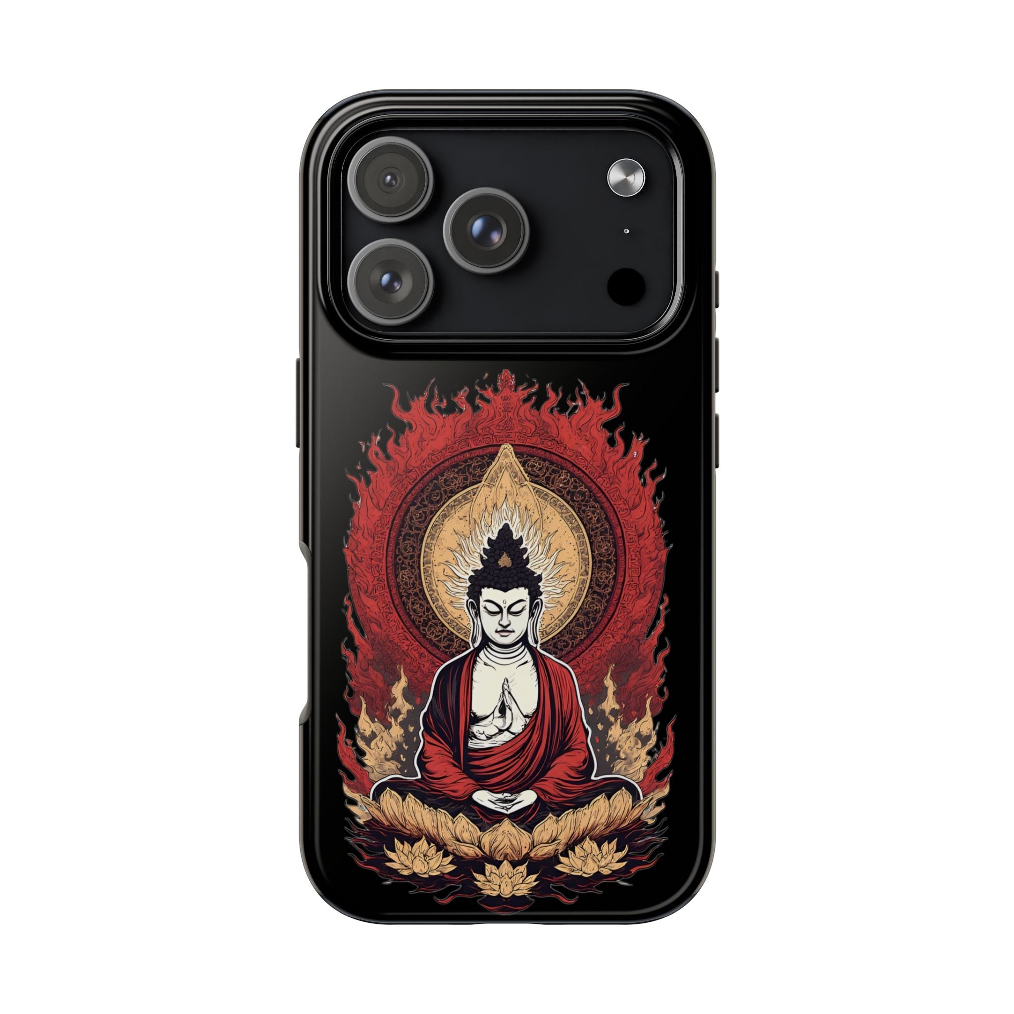 Buddha Meditation Tough Phone Case — Flame Halo Lotus Spiritual Protective Cover