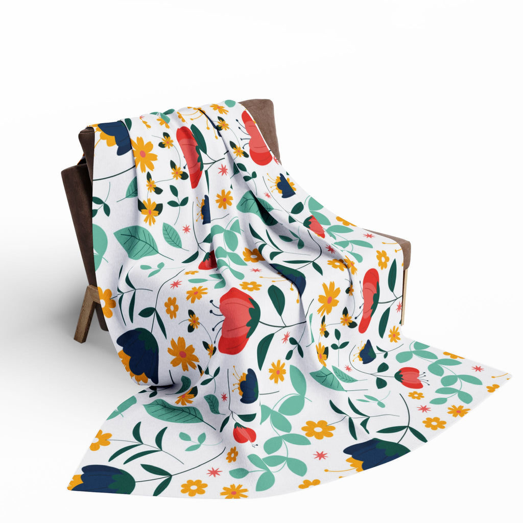 Floral Fleece Blanket — Colorful Retro Flower Pattern Cozy Throw