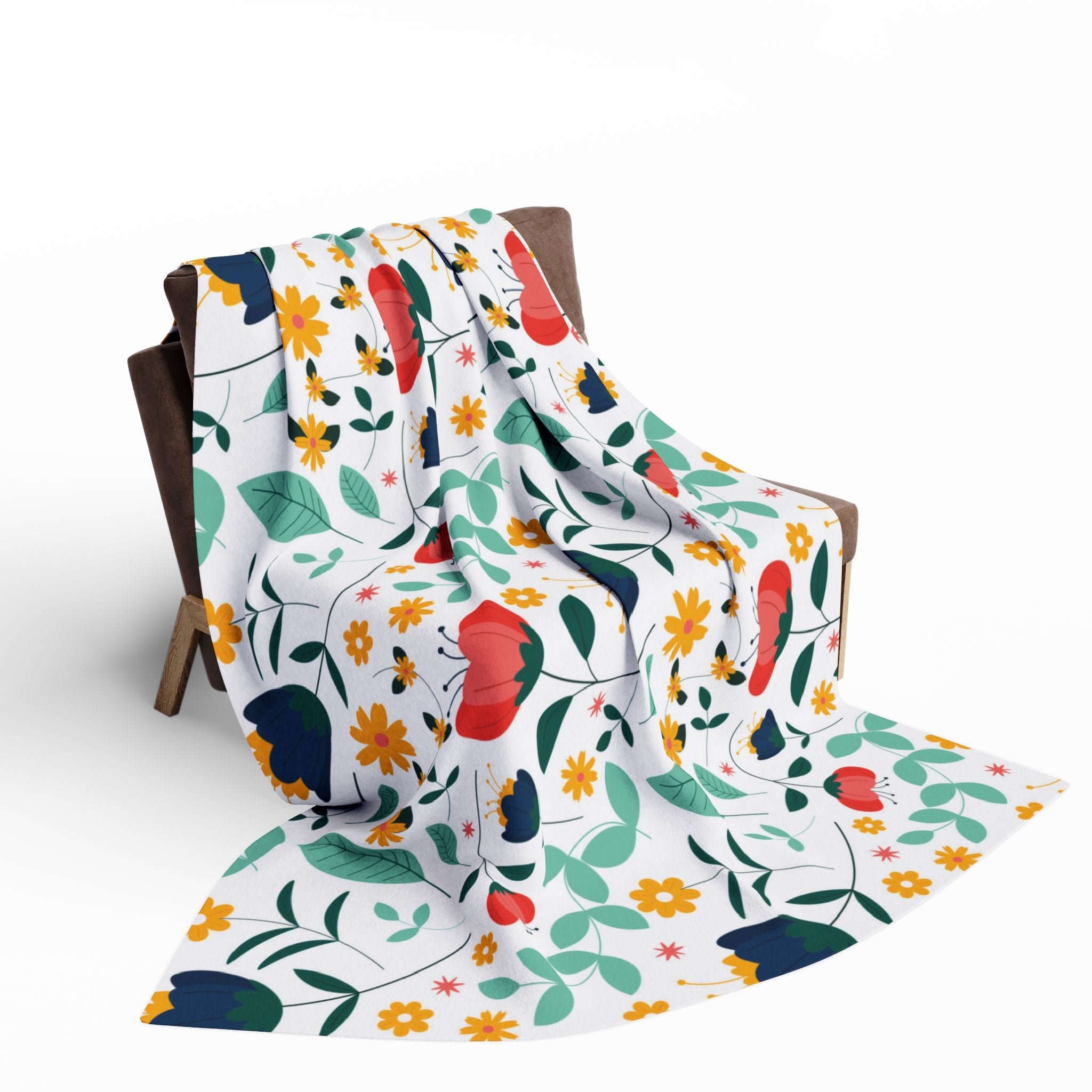 Floral Fleece Blanket — Colorful Retro Flower Pattern Cozy Throw