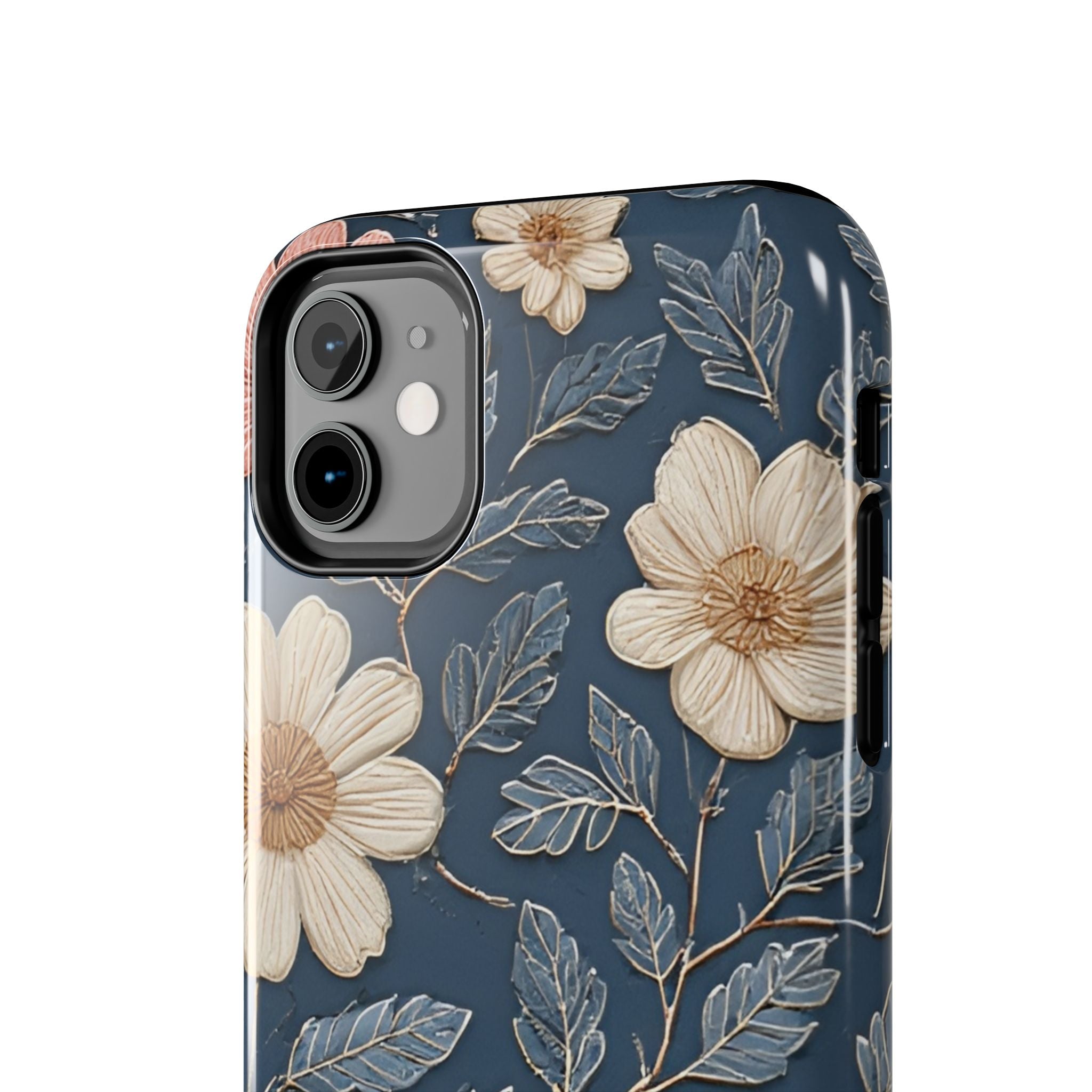 Floral Tough Phone Case — Vintage Blue Daisy Protective Cover