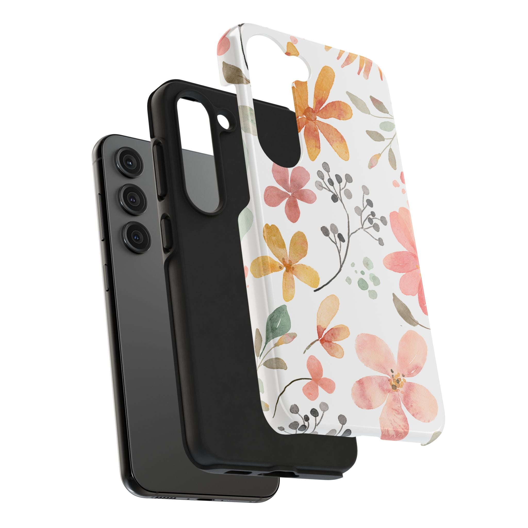 Floral Watercolor Tough Phone Case — Pink & Peach Botanical Protection