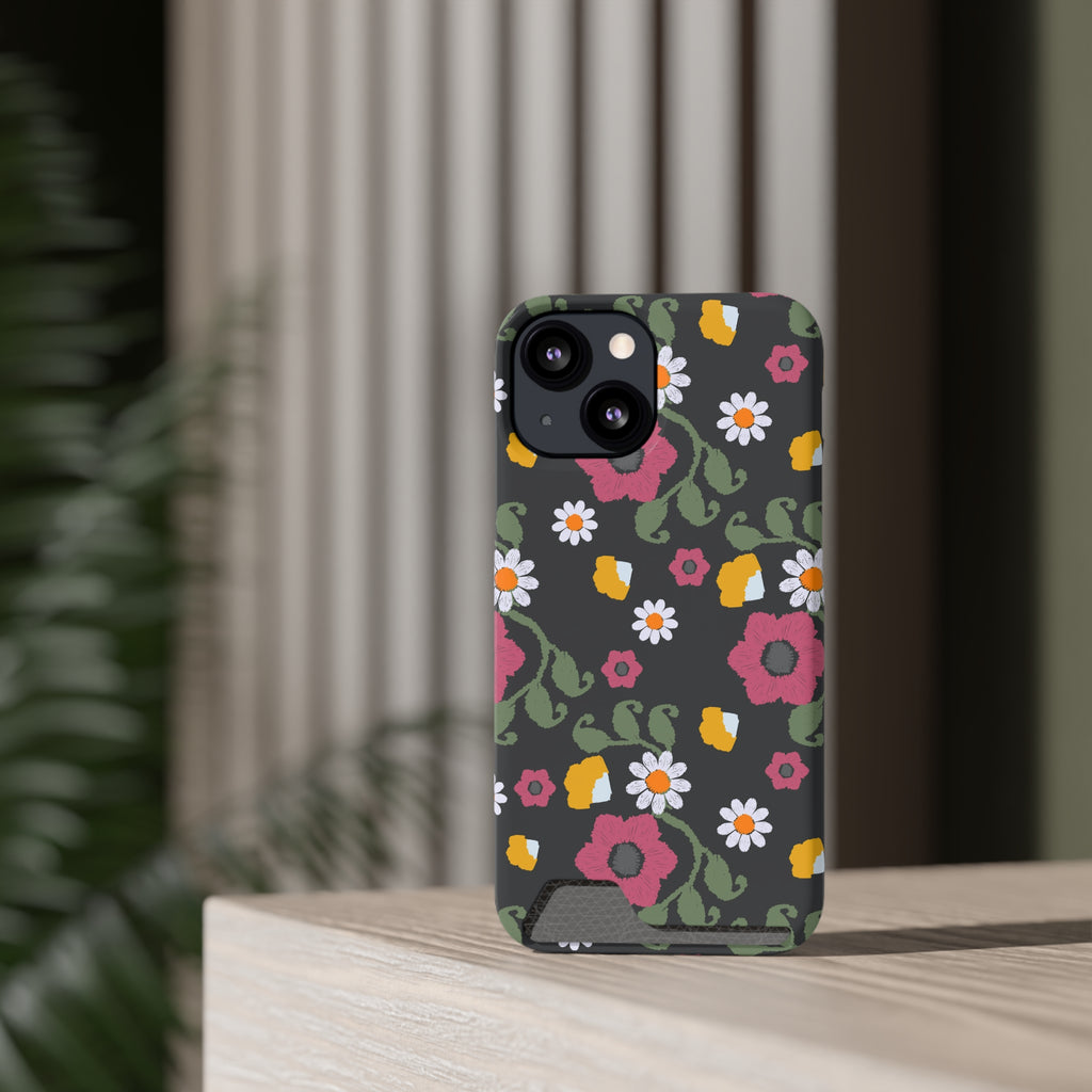 Floral Phone Case with Card Holder, Stylish Smartphone Accessory, Gifts for Her, Trendy Floral Design, Perfect for Spring & Summer
