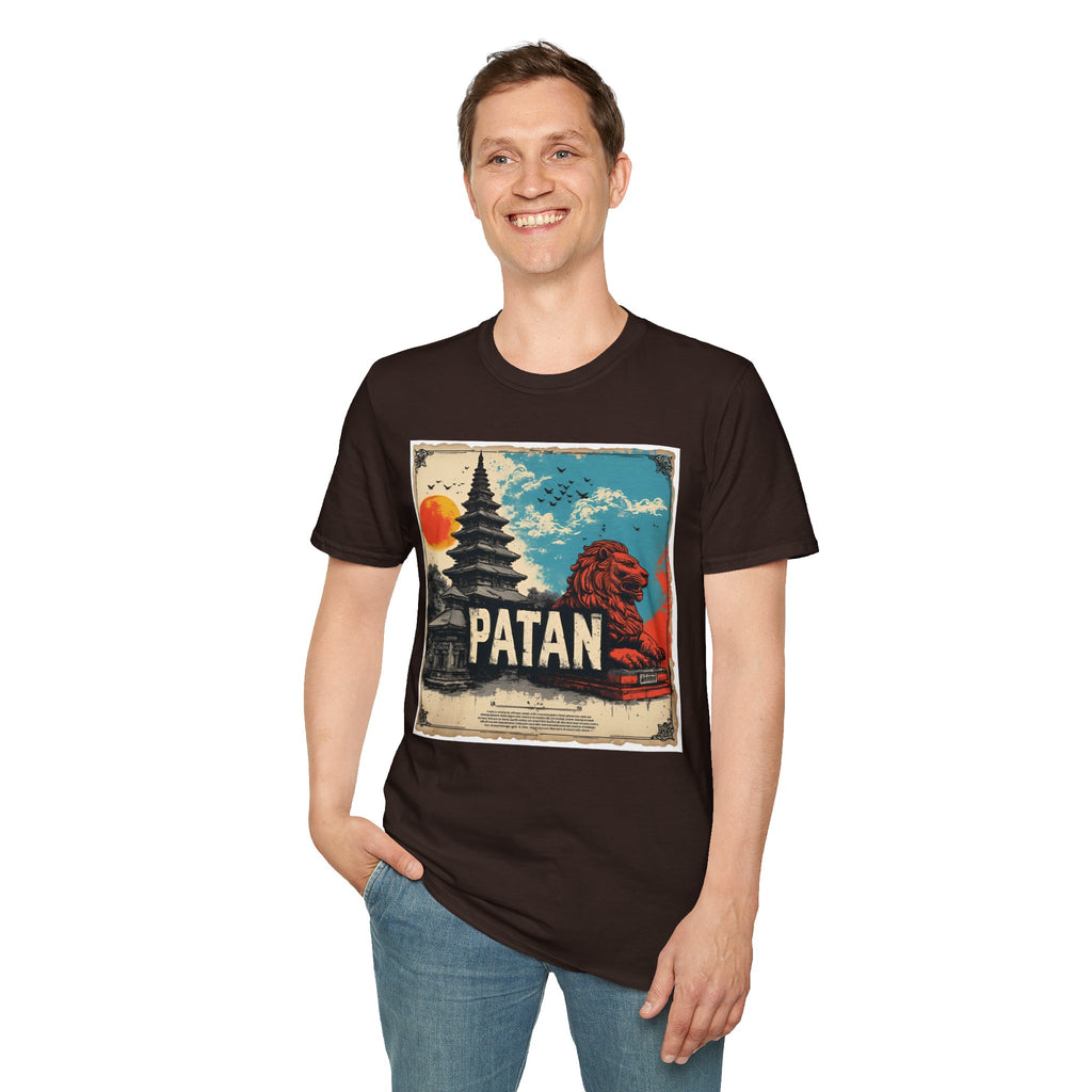Patan City T-Shirt – Temple & Lion Graphic Tee, Nepali Cultural Heritage Design