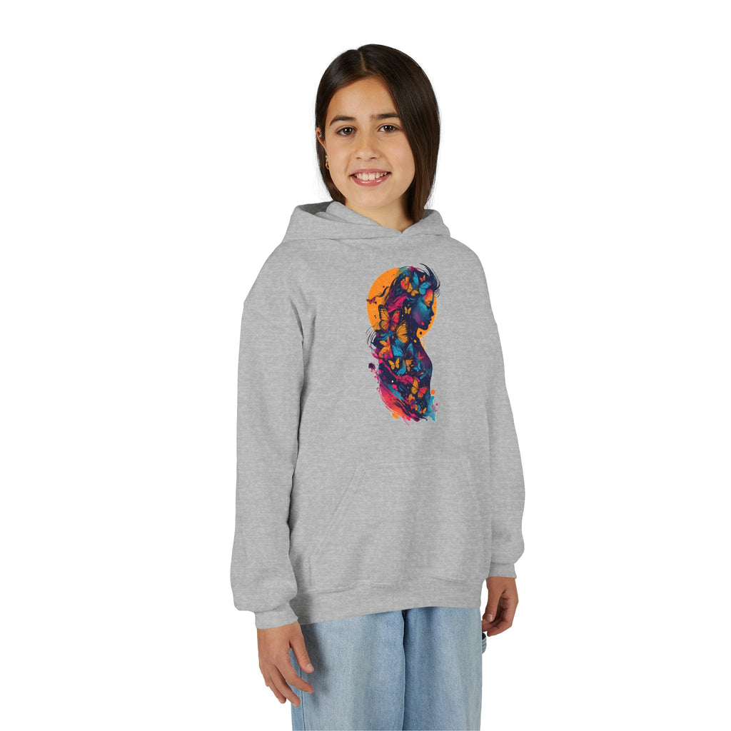 Youth Hoodie — Colorful Butterfly Silhouette Kids Pullover