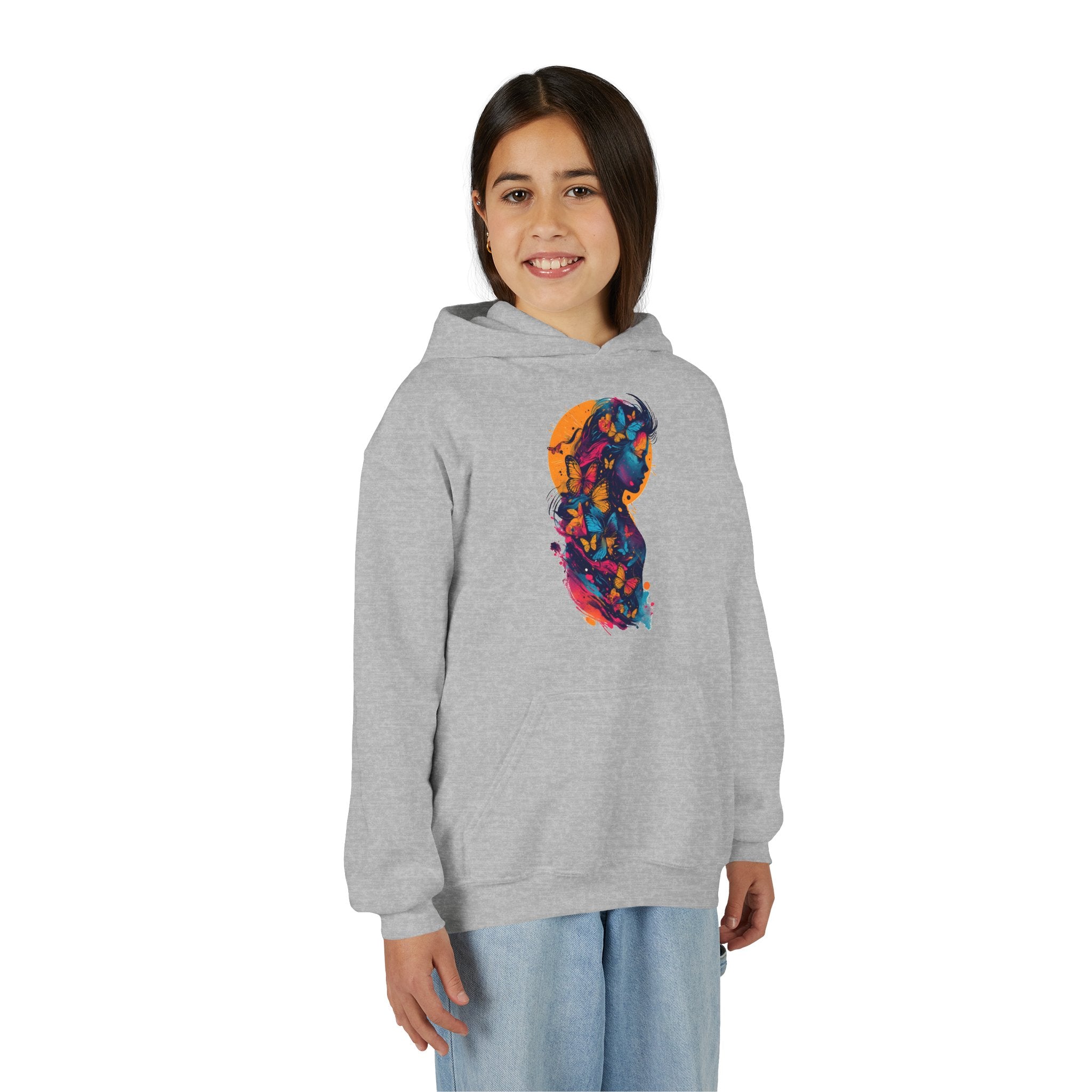 Youth Hoodie — Colorful Butterfly Silhouette Kids Pullover