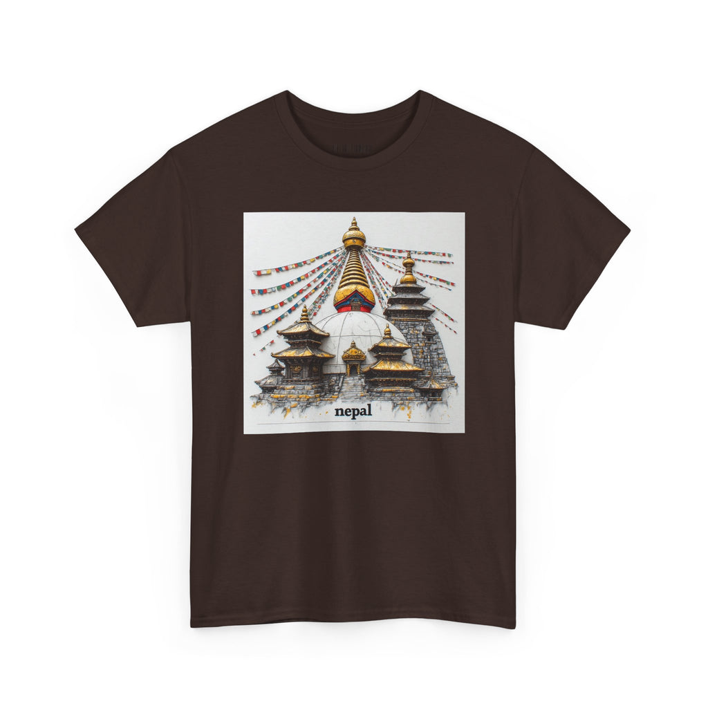 Nepal Swayambhunath Stupa T-Shirt — Buddhist Prayer Flags Travel Tee