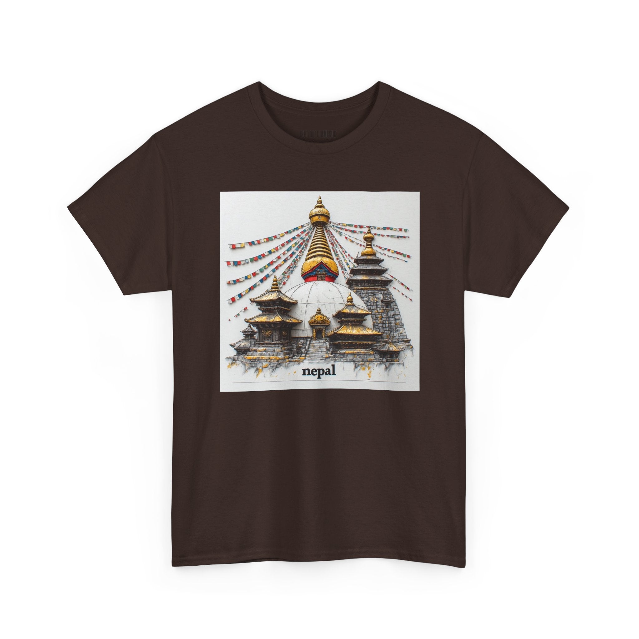 Nepal Swayambhunath Stupa T-Shirt — Buddhist Prayer Flags Travel Tee
