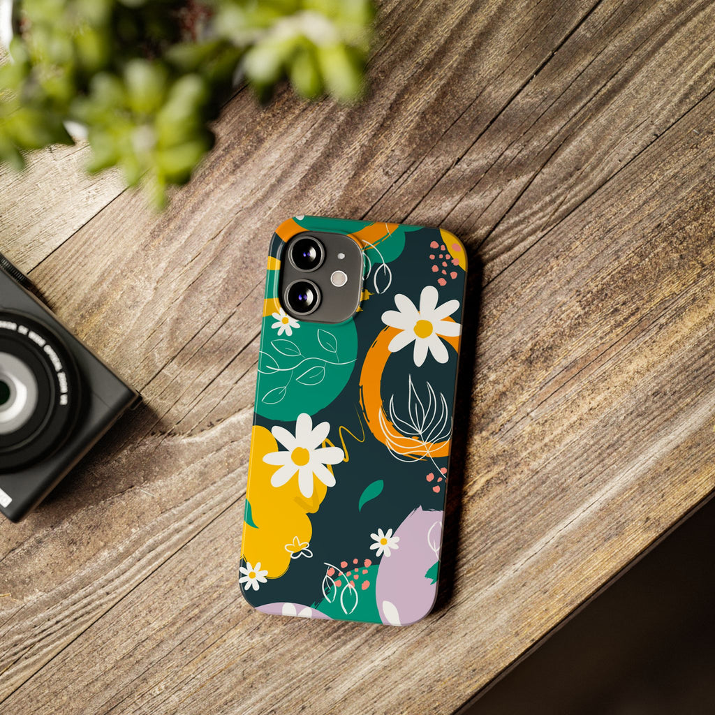 Floral Circle Slim Phone Case — Colorful Abstract Daisies Phone Cover