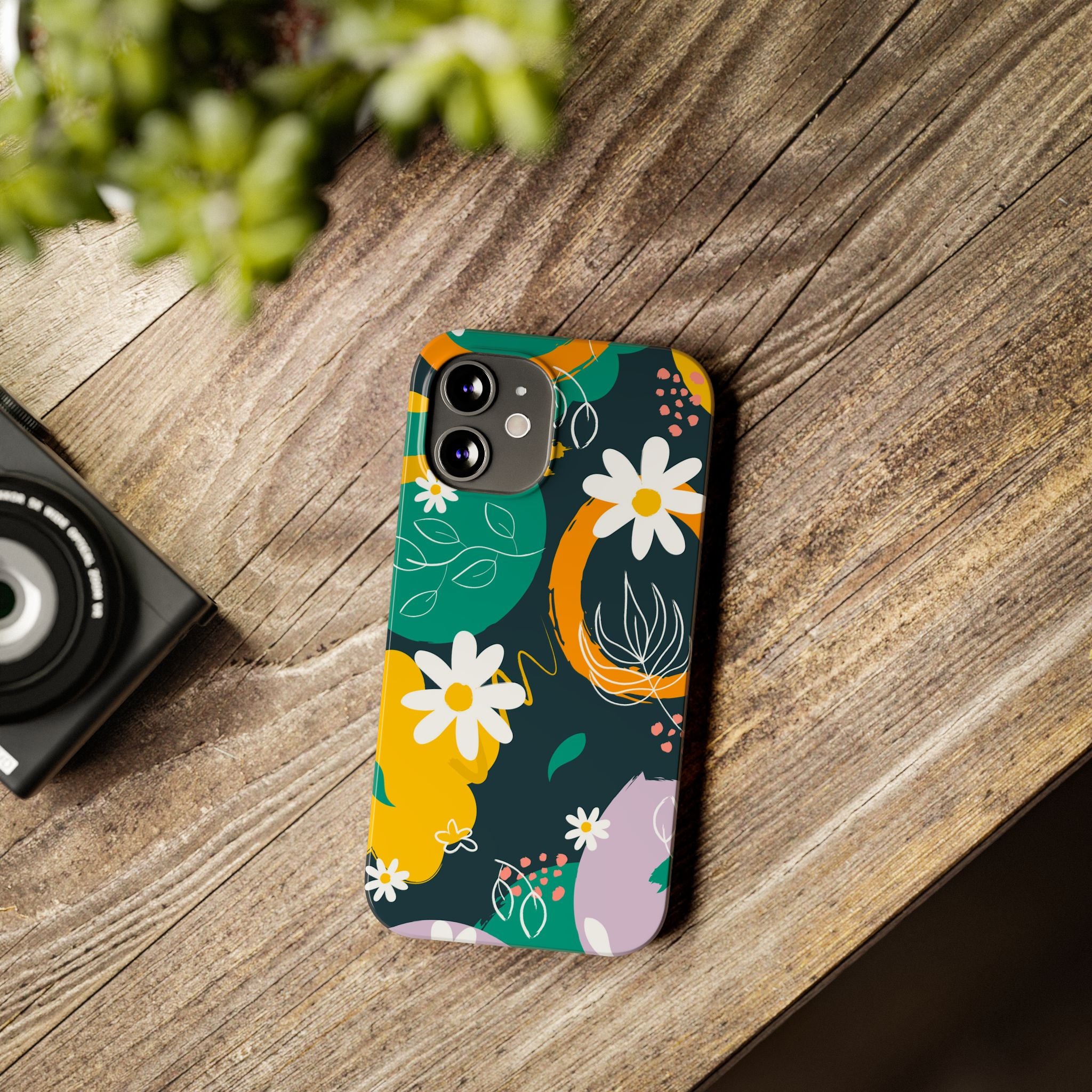 Floral Circle Slim Phone Case — Colorful Abstract Daisies Phone Cover