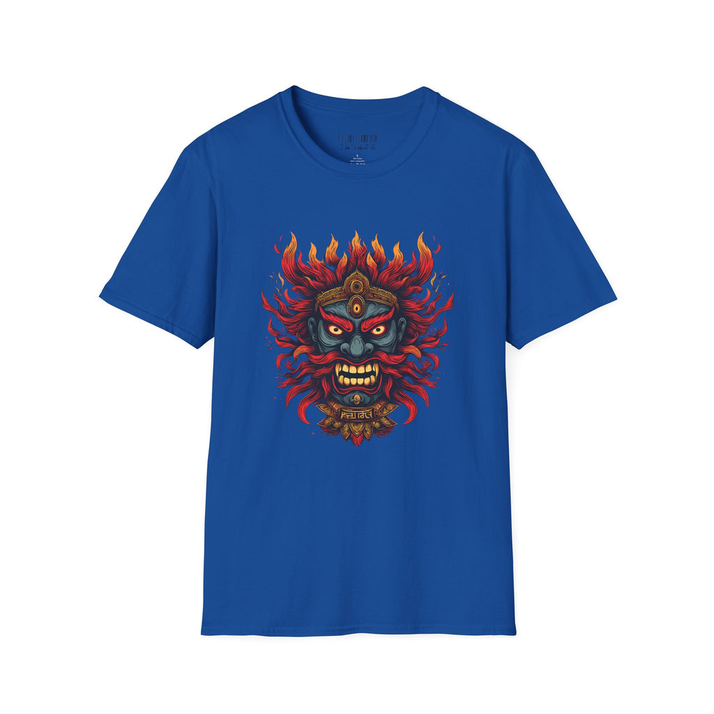 Flaming Demon Mask T-Shirt — Fierce Tattoo-Style Graphic Tee