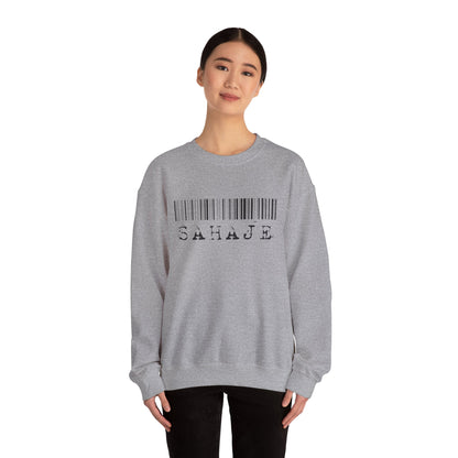 Sahaje Barcode Crewneck Sweatshirt — Minimalist White Graphic Pullover