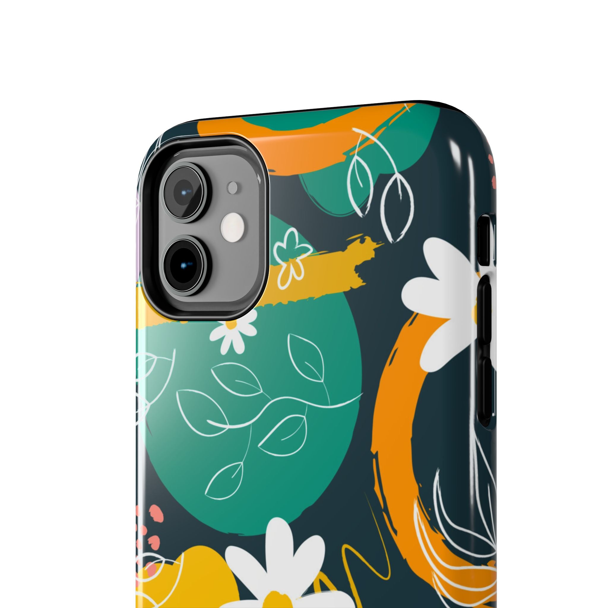 Floral Abstract Tough Phone Case — Colorful Daisies & Brushstroke Design