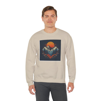 Mountain Sunset Crewneck Sweatshirt — Retro Geometric Peaks Graphic