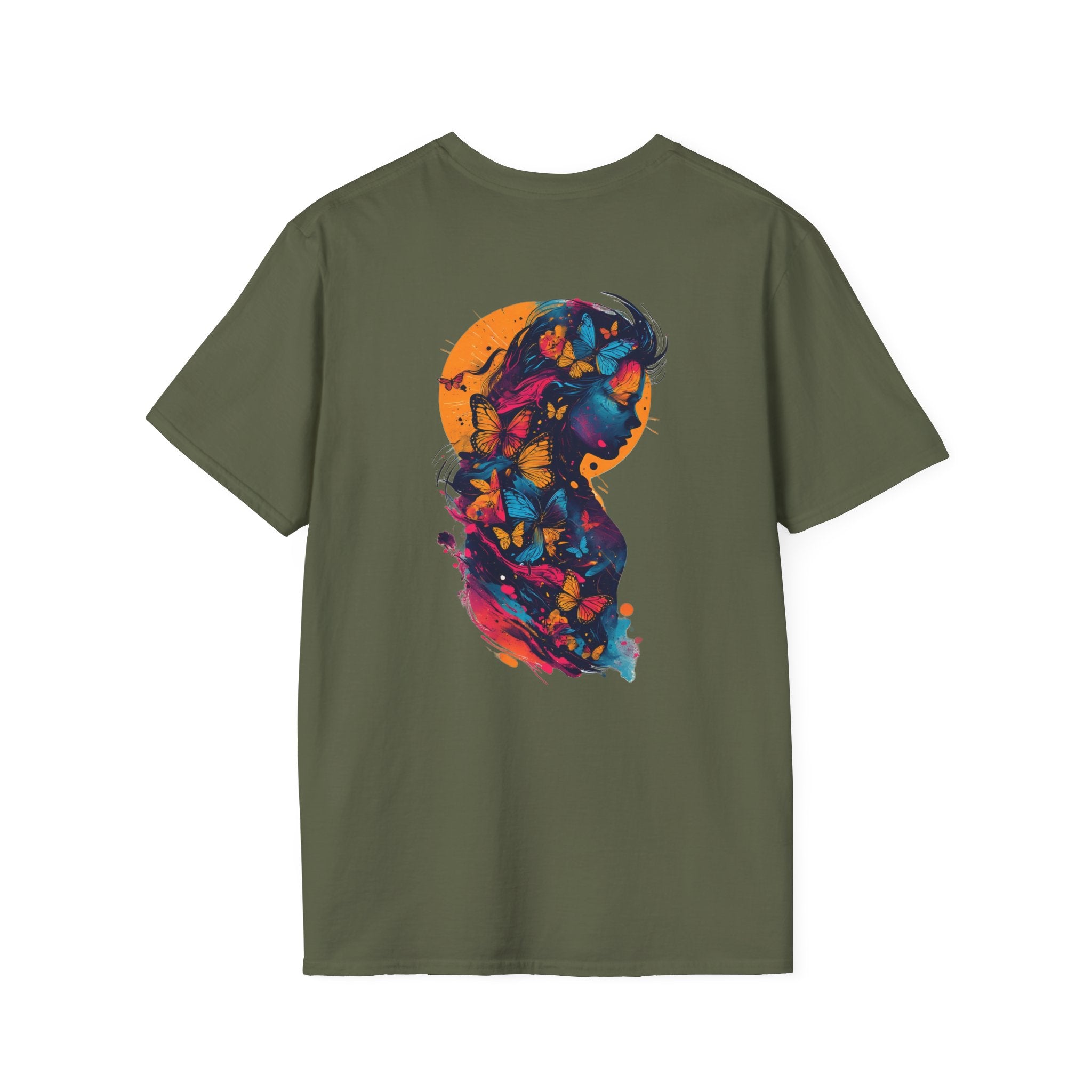 Butterfly Silhouette T-Shirt — Colorful Woman Profile Graphic Tee