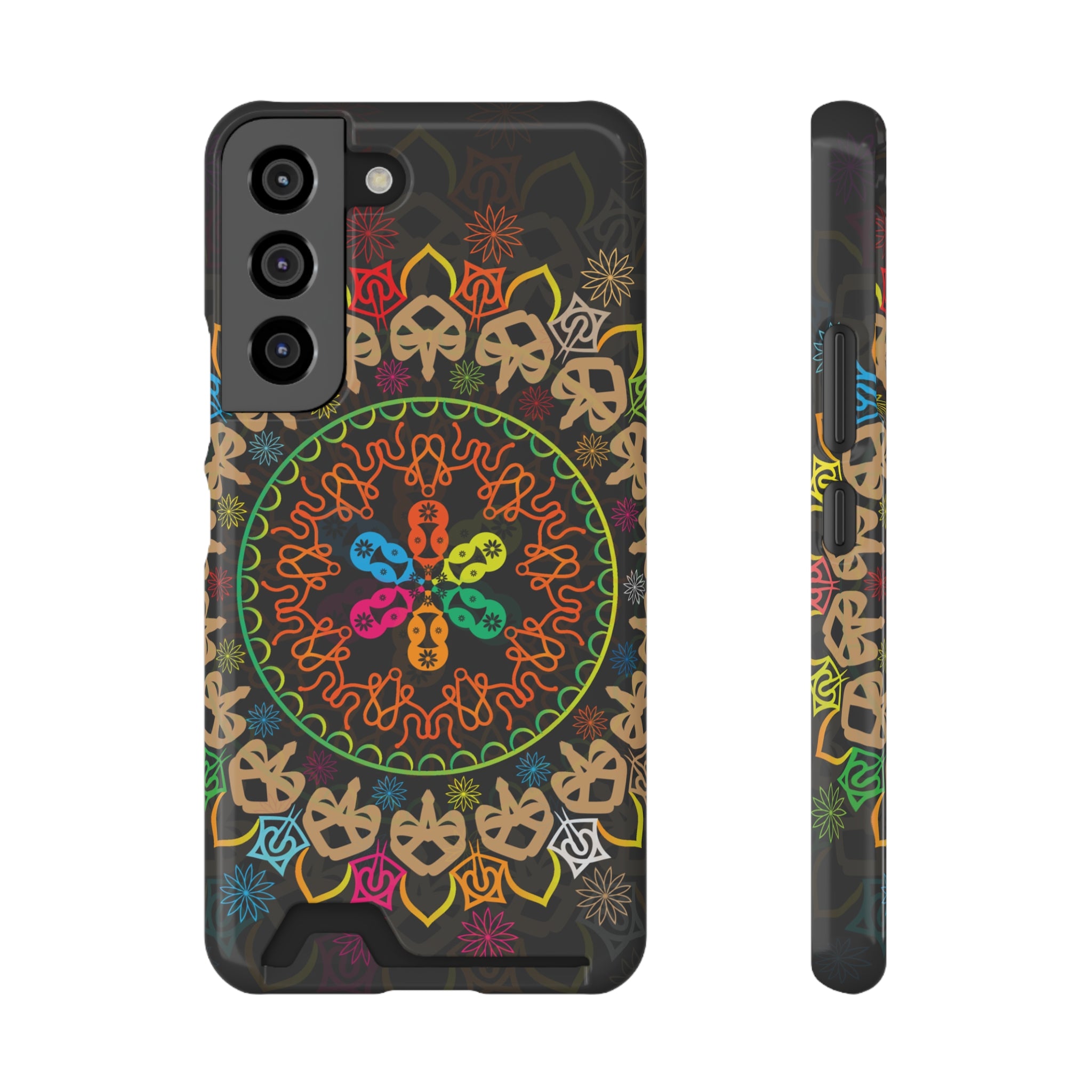 Colorful Mandala Phone Case with Card Holder, Bohemian Phone Accessory, Gift for Him/Her, Vibrant Smartphone Case, Artistic Phone Cover