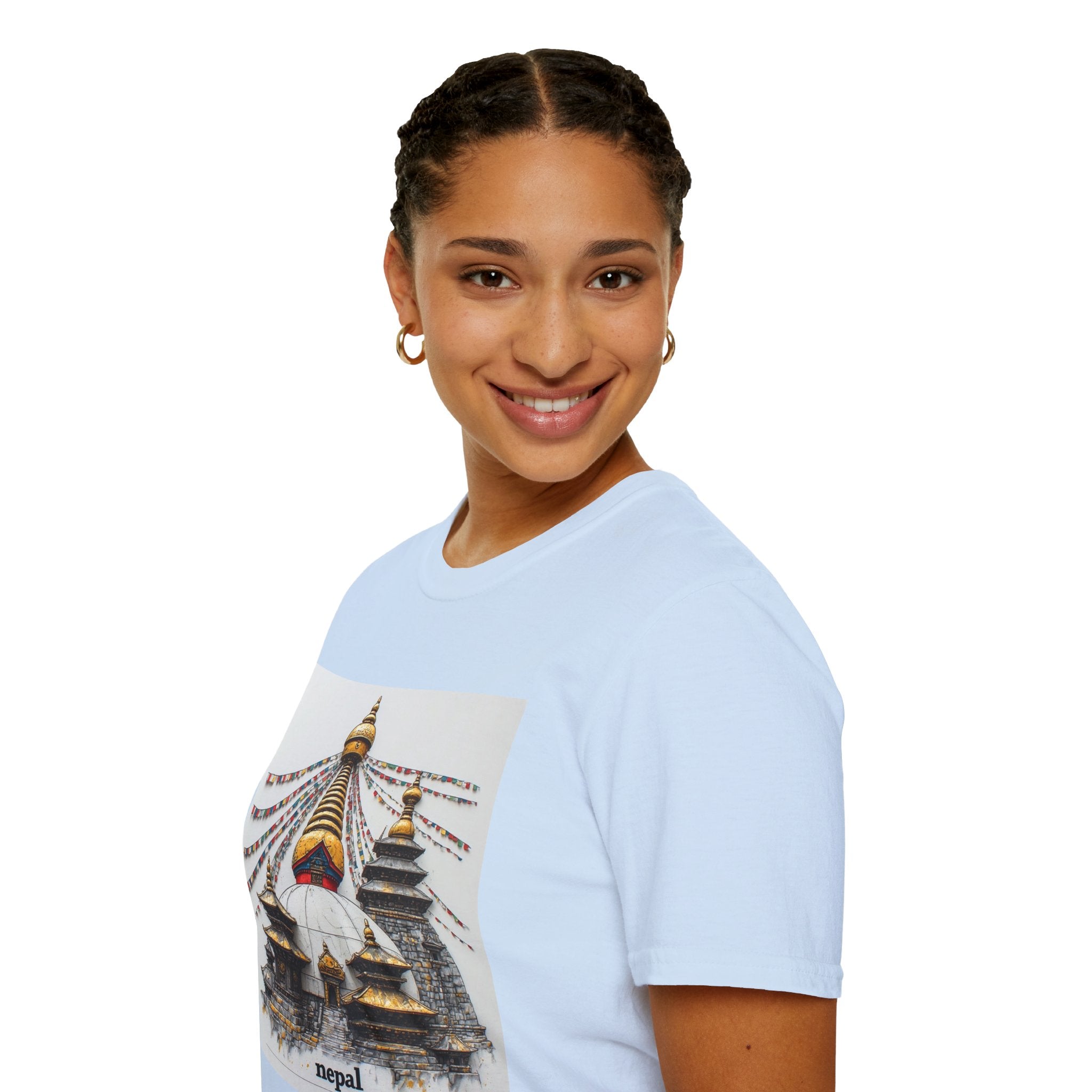 Nepal Temple Graphic T-Shirt — Boudhanath Stupa Prayer Flags Travel Tee